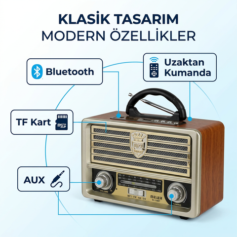 M-156BT Nostaljik Radyo Görünümlü Bluetooth,Hafıza Kartı,Usb Bellek