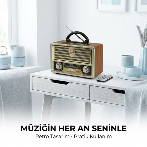 M-156BT Nostaljik Radyo Görünümlü Bluetooth,Hafıza Kartı,Usb Bellek