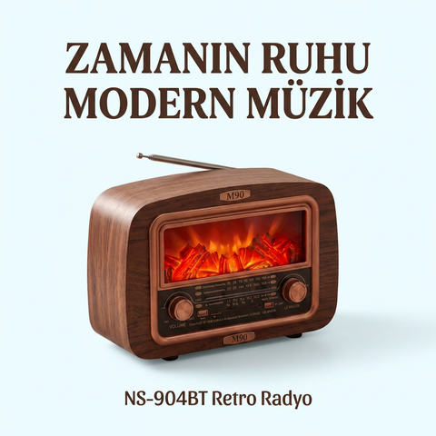 NNS NS-904BT Şömine Efektli Nostaljik Bluetooth Masa Radyosu USB TF Kart Destekli Şarjlı FM AM SW Retro Dekoratif Hoparlör