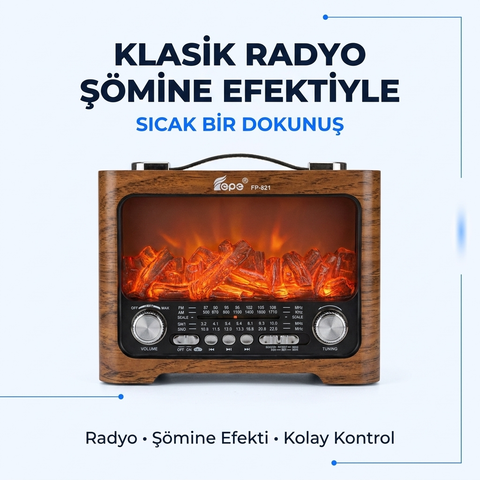 FP-821 Şömine Görünümlü FM Radyo & Bluetooth Hoparlör