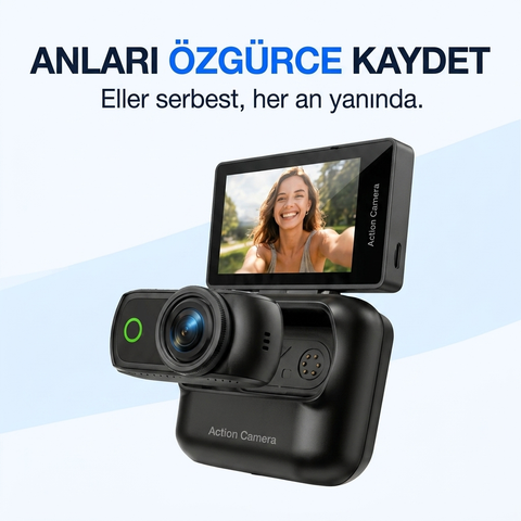 4K Ultra HD Hareketli Ekranlı Profesyonel Aksiyon Kamerası Manyetik Tutuş Flip Ekran Full Aparat