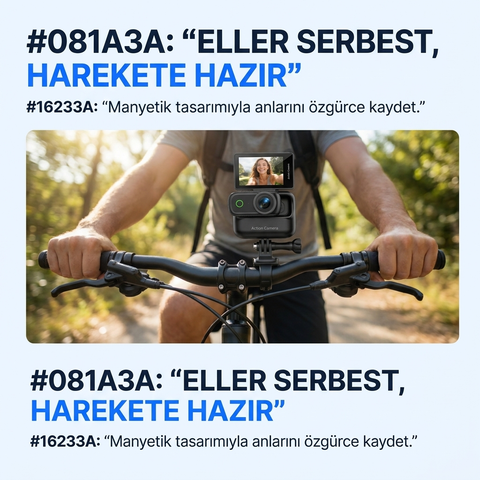 4K Ultra HD Hareketli Ekranlı Profesyonel Aksiyon Kamerası Manyetik Tutuş Flip Ekran Full Aparat