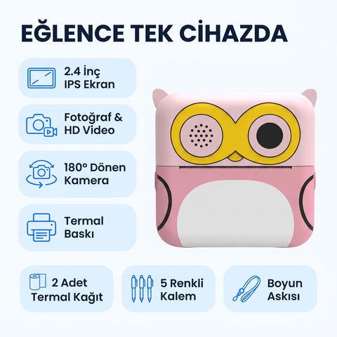 Çocuk Kamerası Dijital HD Video Kayıt ve Fotoğraf Termal Resim Kağıt Baskılı Yazıcı