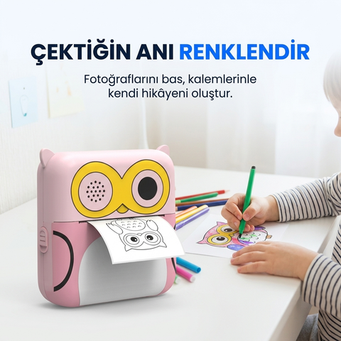 Çocuk Kamerası Dijital HD Video Kayıt ve Fotoğraf Termal Resim Kağıt Baskılı Yazıcı