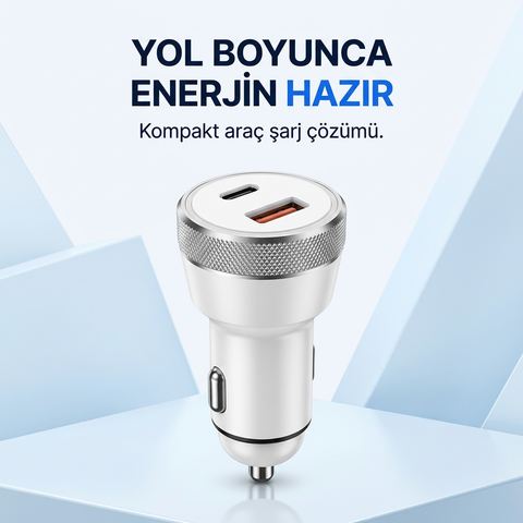 CC53 53W Hızlı Araç Şarj Cihazı Çift USB-C Çıkışlı Android ve ios tam uyumlu