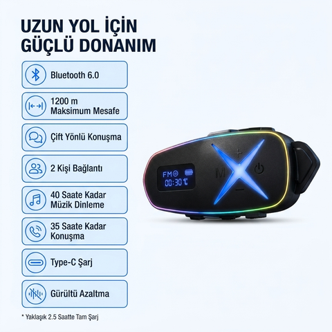K16 2X Bluetooth Motosiklet Kask Interkomu Bluetooth 6.0 Çift Yönlü Konuşma Müzik Dinleme Telefon