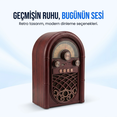 Retro Radyo Taşınabilir Bluetooth Speaker Ve Hoparlör Ahşap Kaplama Antika Tarzı R-1950BTL BORDO