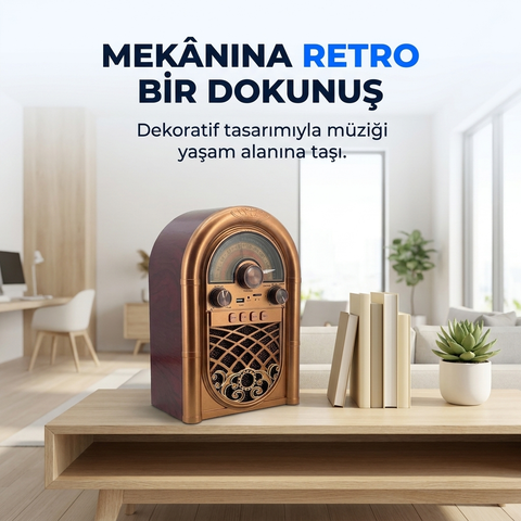 Retro Radyo Taşınabilir Bluetooth Speaker Ve Hoparlör Ahşap Kaplama Antika Tarzı R-1950BTL BORDO