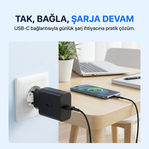 Samsung Galaxy S23 Ultra Uyumlu 45 Watt Hızlı Şarji Aleti - Usb-c Adaptör Ve Kablo - Siyah