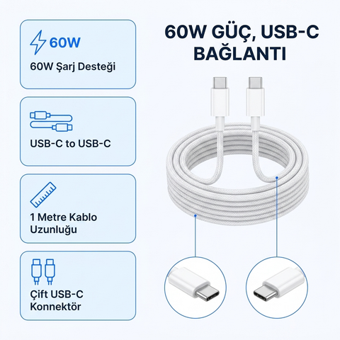 16 PRO MAX 60W TYPE-C TYPE-C 1 METRE ŞARJ KABLOSU IPHONE