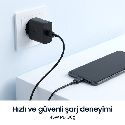 Samsung Galaxy S23 Ultra Uyumlu 45 Watt Hızlı Şarji Aleti - Usb-c Adaptör Ve Kablo - Siyah