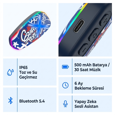 SYK-15 Bluetooh 5.4 Motosiklet Kask Kulaklık Intercom RGB Işıklı Motorsiklet Interkom