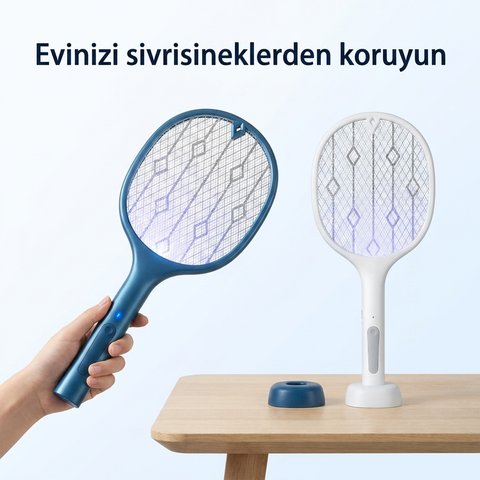 Elektrikli Sinek Öldürücü Sineksavar Sivrisinek Öldürücü Raket 3000v Usb Şarjlı Uv Led Işıklı