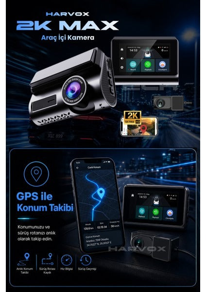 Araç Içi Kamera 2k Hd Görüntü Wifi Gps Özellikli Sim Kart Destekli 24 Saat Çalışma Gece Görüşlü G-Sensör Araç Kamerası
