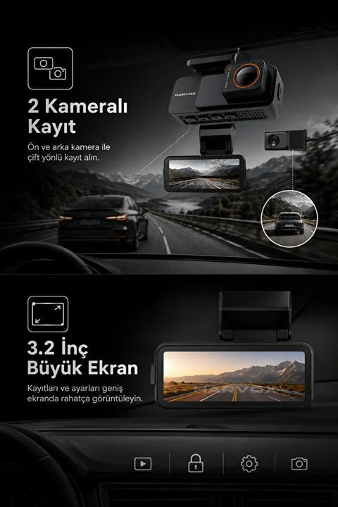 Araç İçi Kamera 4K HD Görüntü WiFi GPS ADAS Özellikli Yapay Zekalı 24 Saat Çalışma Gece Görüşlü G-Sensör
