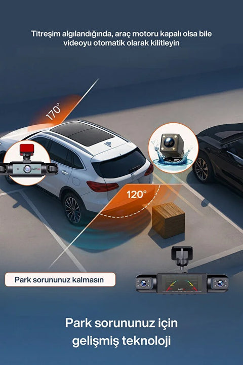 4 Lensli Full Hd 1080P 3.18" Ekran Araç İçi Kamera 4 Kamera Ayarlanabilir Açı Hareket Algılama