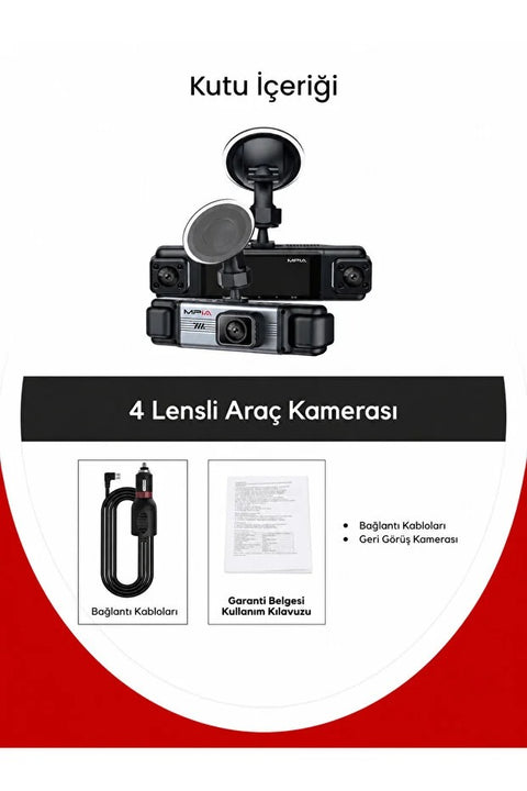 4 Lensli Full Hd 1080P 3.18" Ekran Araç İçi Kamera 4 Kamera Ayarlanabilir Açı Hareket Algılama