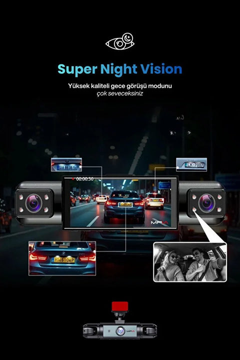4 Lensli Full Hd 1080P 3.18" Ekran Araç İçi Kamera 4 Kamera Ayarlanabilir Açı Hareket Algılama