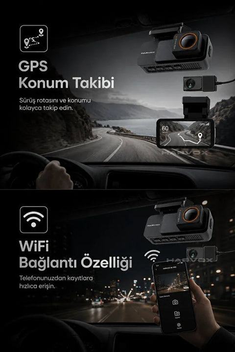 Araç İçi Kamera 4K HD Görüntü WiFi GPS ADAS Özellikli Yapay Zekalı 24 Saat Çalışma Gece Görüşlü G-Sensör