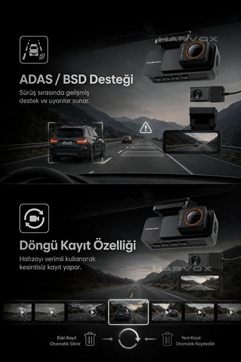 Araç İçi Kamera 4K HD Görüntü WiFi GPS ADAS Özellikli Yapay Zekalı 24 Saat Çalışma Gece Görüşlü G-Sensör
