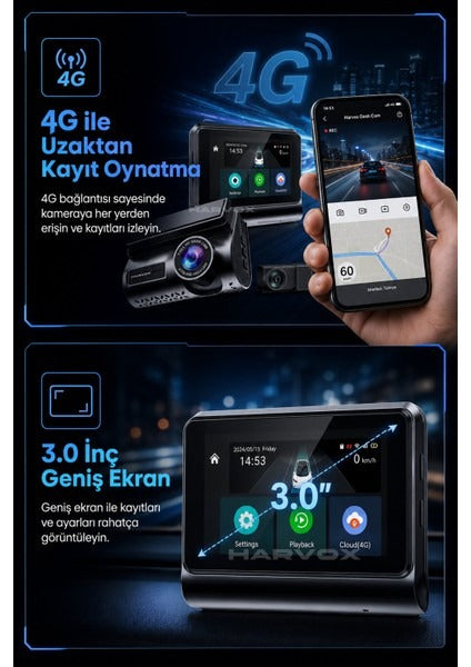 Araç Içi Kamera 2k Hd Görüntü Wifi Gps Özellikli Sim Kart Destekli 24 Saat Çalışma Gece Görüşlü G-Sensör Araç Kamerası