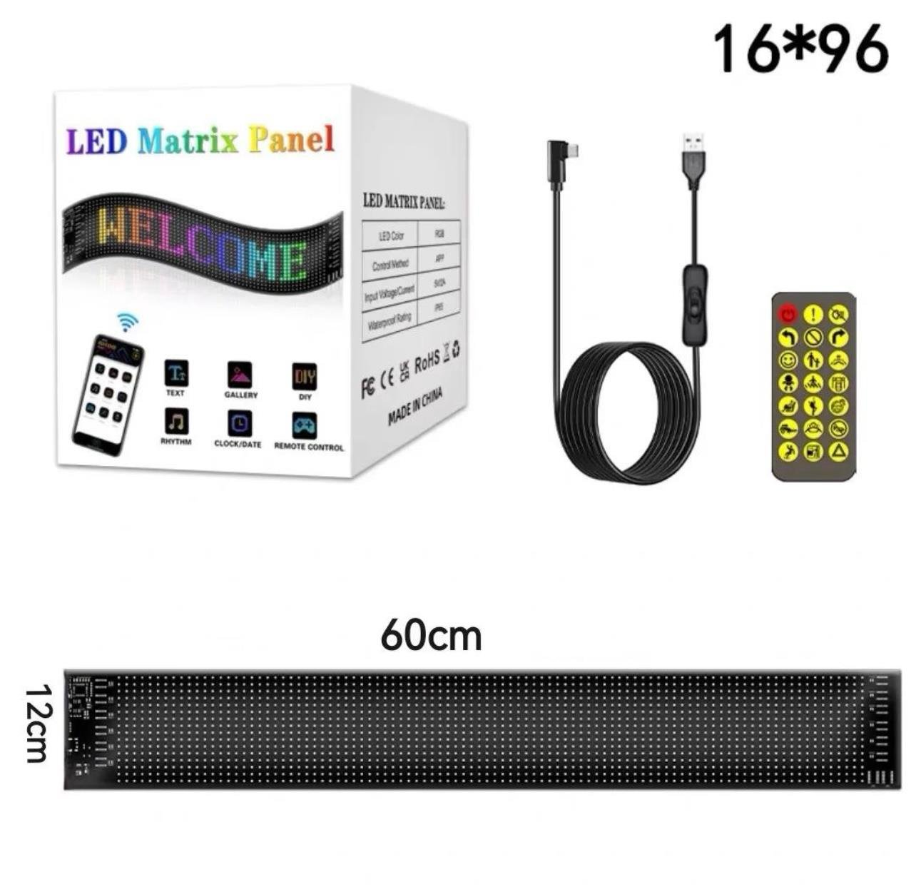 Kişiselleştirilebilir Matrix Car LED Ekran (60x12cm)