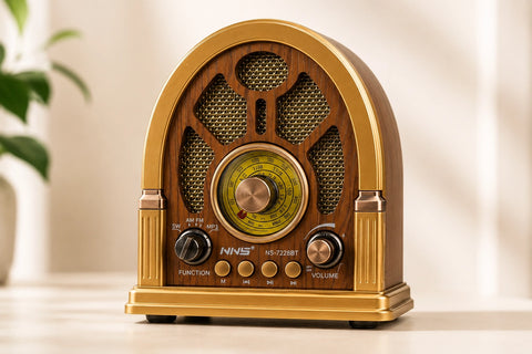NNS NS-7228BT Nostaljik Bluetooth Radyo | FM AM SW USB TF Kart Destekli Şarjlı Retro Hoparlör Ahşap Tasarımlı Premium Müzik Sistemi |