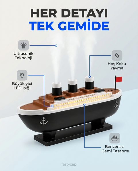 Jellyfish Gemi Tasarimli Aroma Difuzor (LED Efektli)