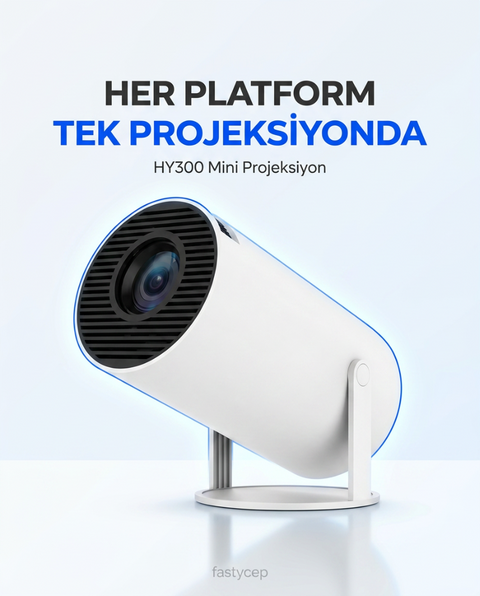 HY300 Mini Projeksiyon 4K Destekli – Android WiFi Bluetooth