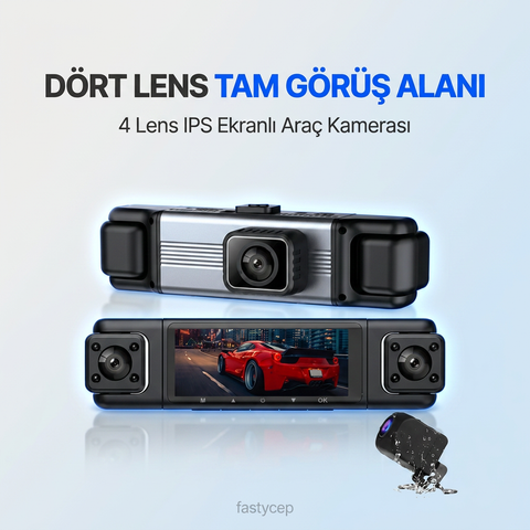4 Lensli Full Hd 1080P 3.18" Ekran Araç İçi Kamera 4 Kamera Ayarlanabilir Açı Hareket Algılama