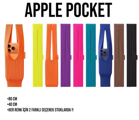 Apple Pocket Örgü Telefon Askısı – kılıf iPhone Uyumlu, 40 cm & 80 cm, Çok Renkli