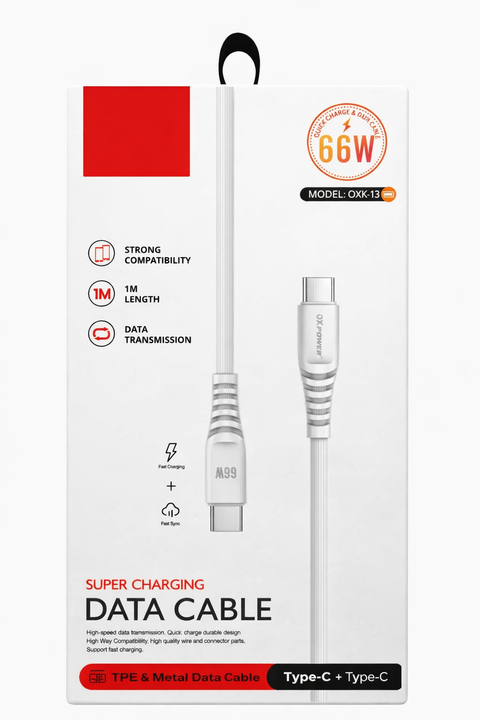 66W Type-C to Type-C Süper Hızlı Şarj & Data Kablosu (1M)