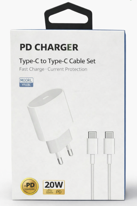 20W USB-C PD Hızlı Şarj Adaptörü + Type-C to Type-C Kablo Seti