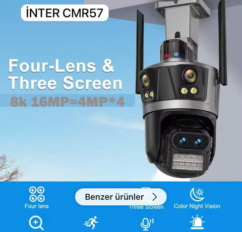 CMR57 | 8K 16MP 4 Lens – 3 Ekran Akıllı Güvenlik Kamerası