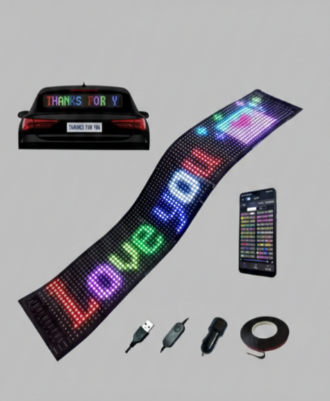 USB LED Pixel Tabela – Programlanabilir Kaydırmalı Yazı Paneli (Araba & Masaüstü) 60 cm