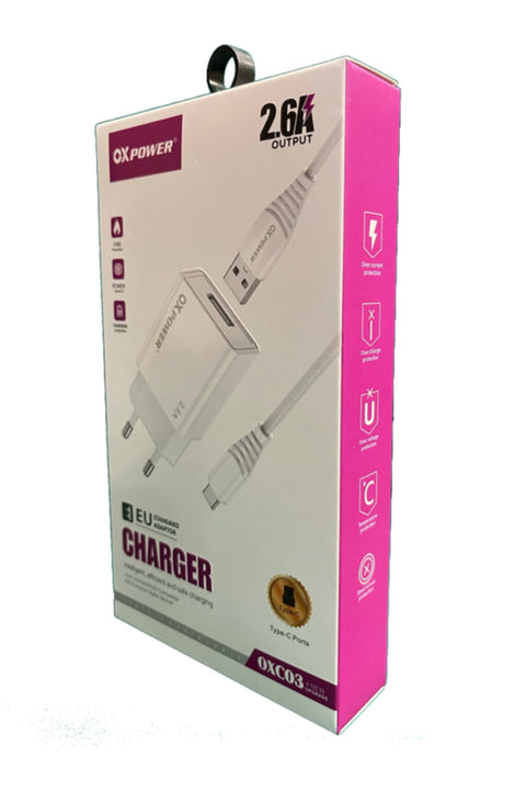 2.6A USB Sarj Adaptoru + Type-C Sarj Kablosu (EU)