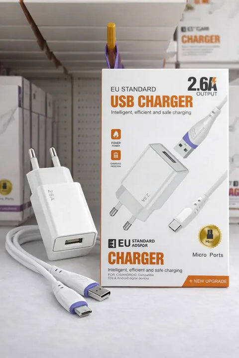 2.6A USB Sarj Adaptoru + Type-C Sarj Kablosu (EU)