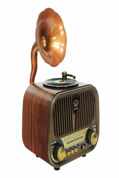 MD-1319BT Nostaljik Gramofon Tasarımlı Retro Bluetooth Hoparlör | FM Radyo | USB AUX MP3 | 1200 mAh