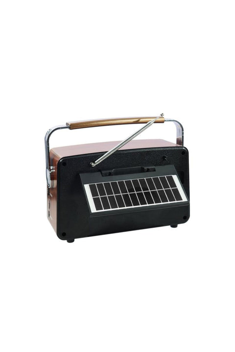 Retro Tasarımlı Solar Panelli Bluetoothlu Hoparlör Taşınabilir FM Radyo - Saatli