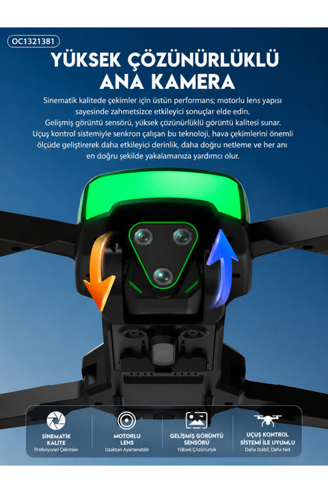 Fırçasız Motorlu Katlanabilir Kamera Drone 480P Çift Kamera, WiFi FPV, 360° Engel Algılama, 2 Batarya