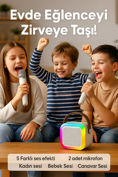 Mikrofonlu Karaoke Bluetooth Hoparlör Rgb Led Işıklı 5 Efektli Ses Bombası