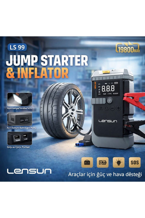 NSUN T-Life Jump Starter 19800 mAh Akü Takviyeli Hava Kompresörü LENSUN LS 99