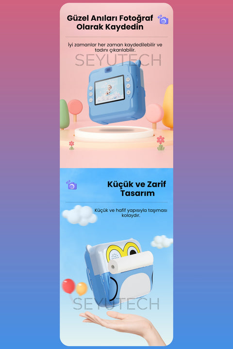 Çocuk Kamerası Dijital HD Video Kayıt ve Fotoğraf Termal Resim Kağıt Baskılı Yazıcı