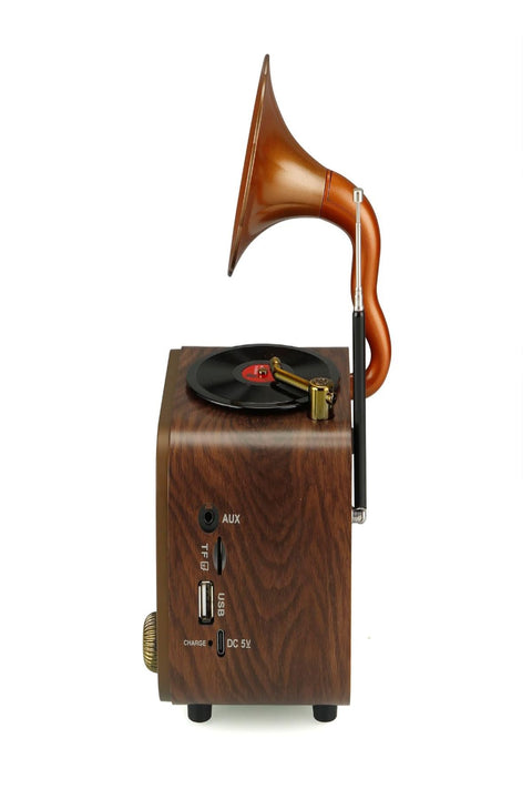 MD-1319BT Nostaljik Gramofon Tasarımlı Retro Bluetooth Hoparlör | FM Radyo | USB AUX MP3 | 1200 mAh
