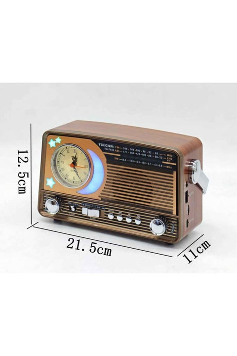 Retro Tasarımlı Solar Panelli Bluetoothlu Hoparlör Taşınabilir FM Radyo - Saatli