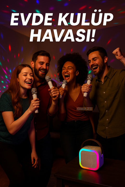 Mikrofonlu Karaoke Bluetooth Hoparlör Rgb Led Işıklı 5 Efektli Ses Bombası