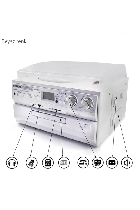 KN-140 Bluetooth CD USB BT MP3 Radyo Müzik Seti Retro Speaker Hoparlör 33-45-78 Plak Pikap Çalar