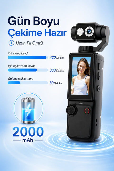 4K Ultra HD Mini Aksiyon Kamerası 2.0 inç Ekranlı Mikrofon Destekli Oto Fokus Özellikli 180° Döner Başlıklı Vlog
