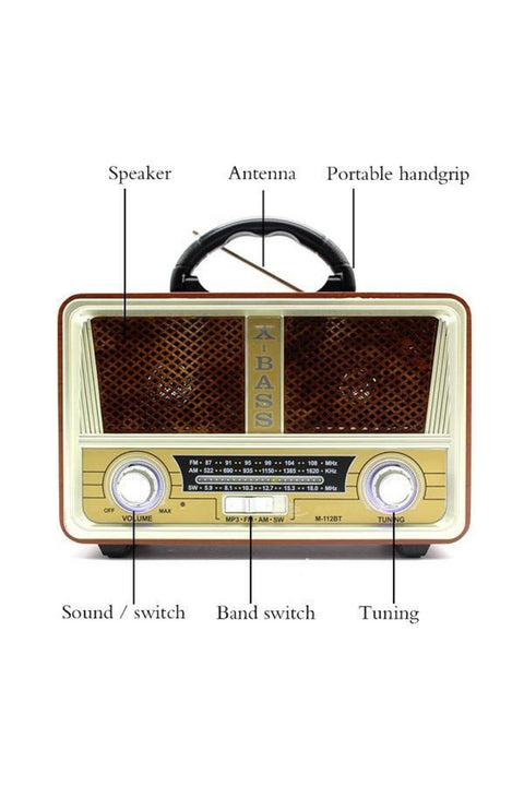 Meier M-112bt Nostaljik Ahşap Retro Radyo Bluetooth Fm Sd Aux Usb