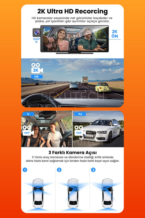 X3 Motosiklet CarPlay – 3 Kameralı